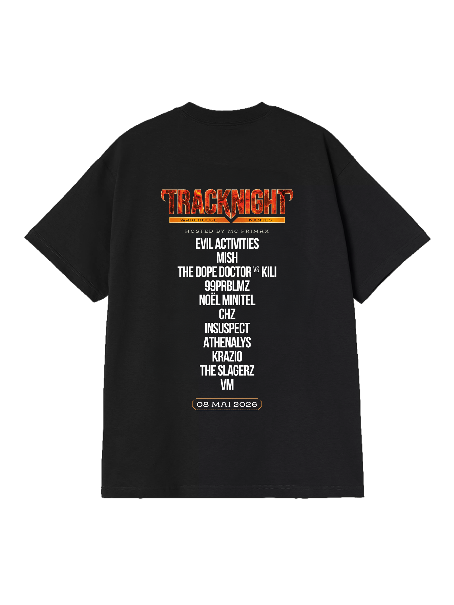 T-shirt Tracknight édition Warehouse noir style techno rave underground